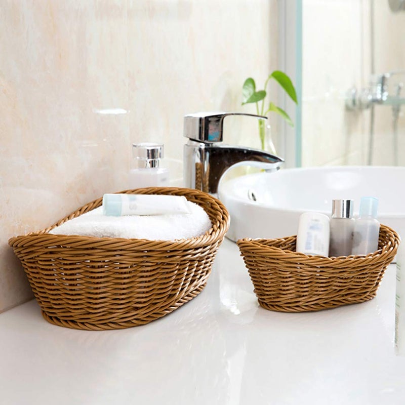 ANRUIDE Wicker Bread Basket  Tabletop Woven storage basket  Food Fruit Vegetables Serving  Restaurant Serving Basket (11x7.5x3.9 lnch) (2pcs) - Image 2